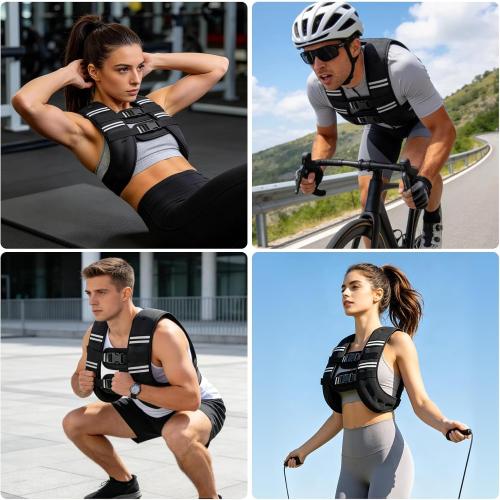 Zikopomi Weighted Vest Woman Man, 6lb/8lb/12lb/16lb/20lb/25lb/30lb Weight Vest with Reflective Stripes for Workout, Strength Training, Running, Fitness, Muscle Building, Weight Loss, Rucking Vest