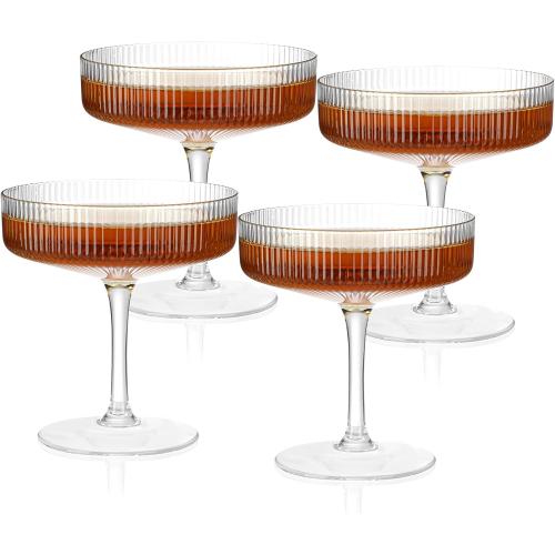 7oz 4 Pack BELLAFORTE Champagne Coupe Glasses, Espresso Martini Glasses | Set of 4 | 7 oz Classic Cocktail Glasses, Fluted Glassware Crystal with Stem for Manhattan, Cosmopolitan in Premium Gift Box