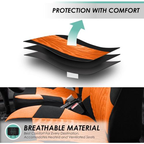 FH Group Full Set Travel Master Car Seat Covers, Airbag and Split Rear Car Seat Cover Universal Fit Interior Accessories for Cars Trucks SUV, Automotive Seat Covers, Orange