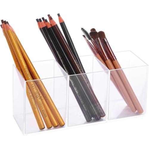 elysolpluv Clear Acrylic Silverware & Pen Organizer Caddy, Transparent Plastic Silverware Holder, Perfect for Office, Bedroom, and Bathroom Storage
