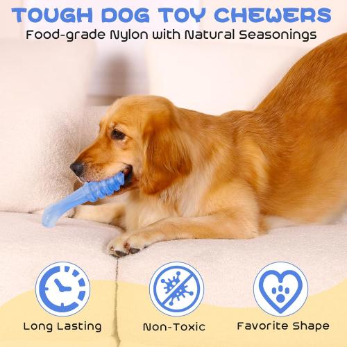 WinTour Dog Toys for Aggressive Chewers 3 Pack, Tough Dog Chew Toys for Aggressive Chewers, Indestructible Dog Toy to Keep Them Busy for Small, Medium and Large Breeds, Bacon Flavor, Blue