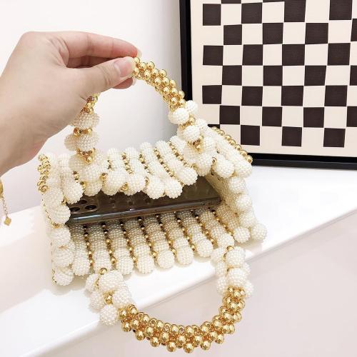 Women Pearl Purse,Pearl Clutch, Evening Bags, Square Artificial Pearl Clutch, White Purse for Party Wedding Travel(Gold)
