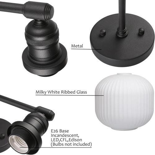 Pathson 2 Lights Milk White Globe Wall Sconce, Hardwired Antique Double Sconce for Living Room Home Decor, Striped Glass Bathroom Vanity Light, E26 Bulb Base