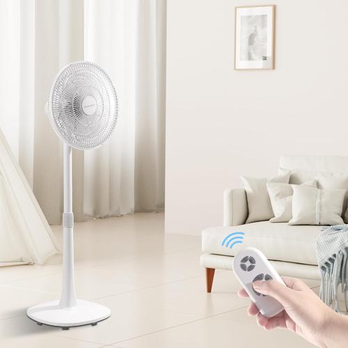 7 Blades 14.5-Inch 4-Speed Oscillating Pedestal Floor Fan, Adjustable Height, Stand Fan for Home, DC Motor, With Remote Control, Timer, Tilted Head, Bedroom, Office, Kitchen and Living Room