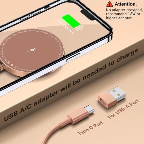Magnetic Wireless Charger for iPhone: Compatible with Magsafe Charger iPhone 17 16 15 14 13 12 Series & Airpods 4 3 2 Pro-Fast 15W Max Charging Pad Strong Magnet, Dual USB-C/A Ports-Home Office Travel