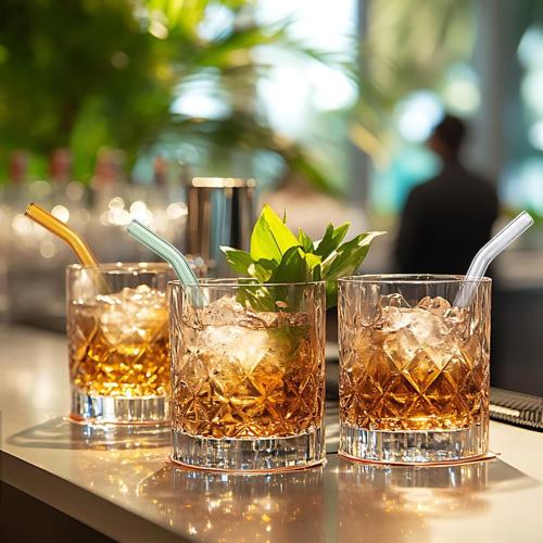 10 Pcs Reusable Bent Short Glass Straws,6''x10 mm Colorful Cocktail Glass Straws Shatter Resistant with 2 Cleaner Brush for Whiskey,Coffee,Juice,Soda Drinks,Teas