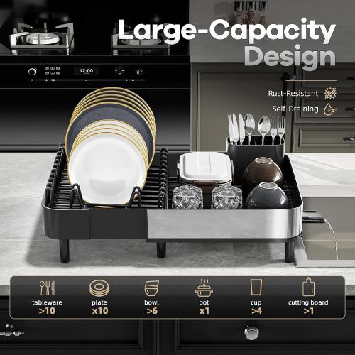Urackify Stainless Steel Dish Drying Rack for Kitchen Counter,Black