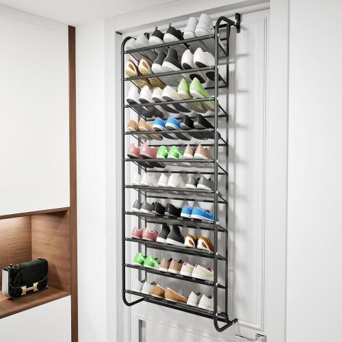 Black AQQHSAIN 10 Tier Over The Door Shoe Organizer Wall Shoe Shelf Shoe Holder Door Shoe Rack for Closet Pantry Hanging Shoes Clothes Toys Storage Shelves (Black)