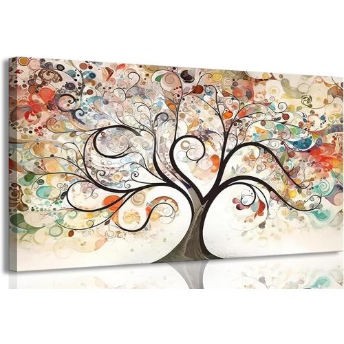 Tree of Life Canvas Wall Art Abstract plant picture Natural Scenery Poster Print Modern Large Color Painting Artwork for Living Room Bedroom Bathroom Office Home Decoration,32x16in