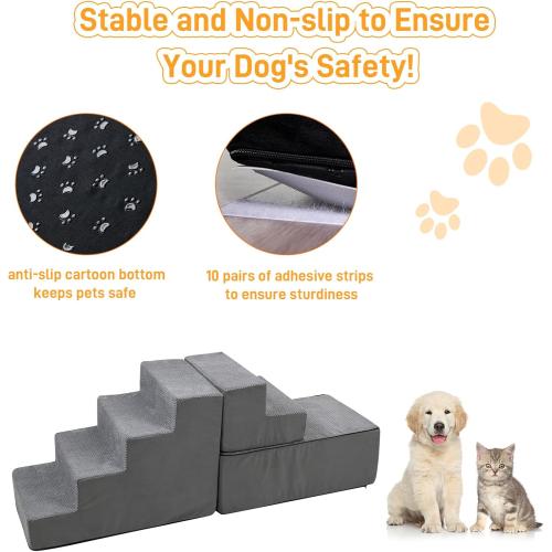 30 Inch Dog Stairs&Steps- 6 Steps for High Beds 30-36 High, Non Slip Foam Ramp for Small Dogs/Cats & Older Pets Grey