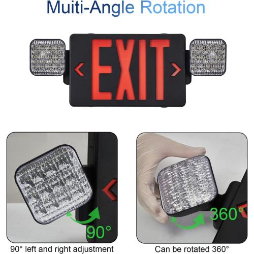 GZRUIYANG Black Housing Exit Sign with Emergency Lights Red, LED Emergency Exit Light with Battery Backup, UL 924 Certified, AC 120/277V, Commercial Emergency Lights Combo for Business - 1 Pack