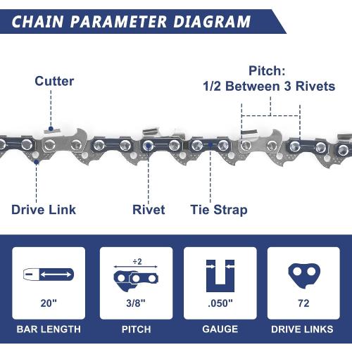 SawWorks 20 Inch Chainsaw Chain 3/8 Pitch .050 Gauge 72 Drive Links