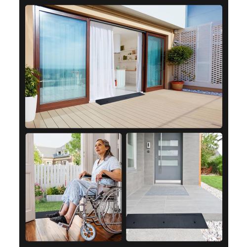 1.5'' Rise Rubber Threshold Ramp - 2204 LBS Capacity, Non-Slip, Cuttable & Adjustable - Handicap Ramp for Wheelchair Scooter Stroller - Driveway Curb Ramps for Doorways 1.5 Rise (39.3x4.7)