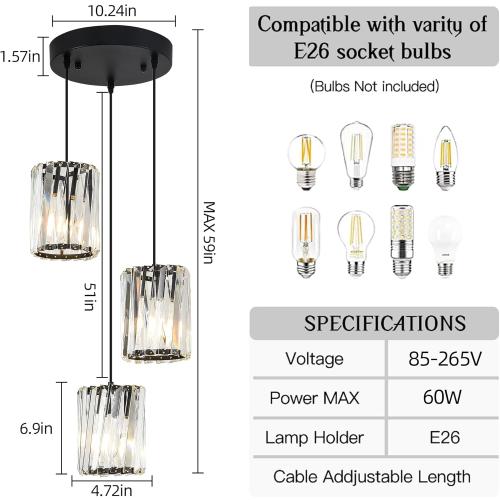 Crystal Chandelier Pendant Light 3-Light, silver K9 Crystal Cluster Pendant Lighting with Round Canopy, Adjustable Hanging Ceiling Light Fixture for Dining Room Kitchen Island Living Room ( color SILVER)