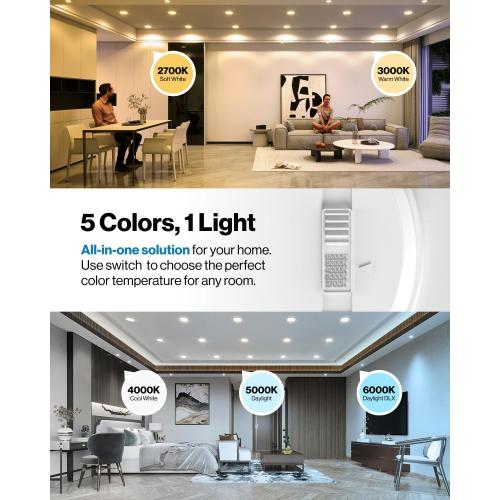 WHITE Sunco Retrofit LED Recessed Lighting 6 Inch, Can Lights for Ceiling, 1200 LM, 15W, Selectable CCT 2700K/3000K/4000K/5000K/6000K, Dimmable, Ultra Thin Flat Light Fixture UL 4 Pack.