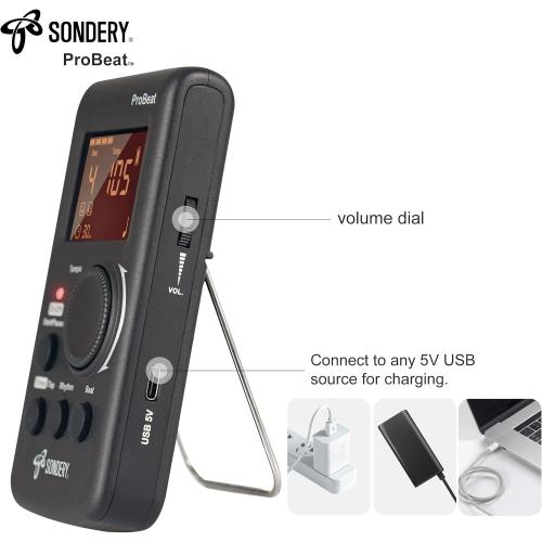 Sondery Digital Metronome Rechargeable English Vocal Counting with Timer Function for Piano Guitar Drum and All Instruments