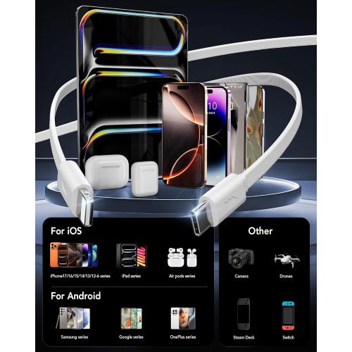 4-in-1 Retractable Gan Wall Charger Plug for iPhone 17 USB C,Travel Essentials Brick Multiport,3ft Lightening  Type C Cables,40W Fast Charging Foldable Block for iPhone 17 Pro/16/15/14/13,iPad,Galaxy