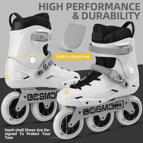 TT3 Adult Size 8-9 Inline Skate - COSMOID High Performance Roller Skates Blades for Women & Men, 3 Wheels 110mm Metal Frame,Indoor Outdoor and Fitness Grey, Size 5-13