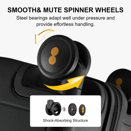 LEVEL8 Hard Shell Carry on Luggage Airline Approved, Carry-on Suitcases with Wheels, Lightweight Luminous Textured Hardside Travel Bag with Tsa Lock, 20 Inch, Black