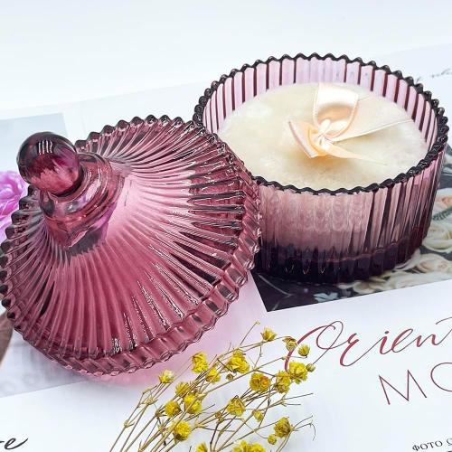 Colorful Glass Jar With Lid,Candy Cookie Dish,Jewelry Box,Christmas Burgundy Decor,Decorative Jars(Purplish Red)