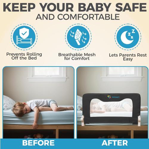 TotCraft Bed Safety Rails for Toddlers - Bed Rail Guard for Queen, King, Full Szie, Twin Mattress Bed (Grey, 35.5W*23.5H Inch (Regular Extra Tall)) ‼️used‼️