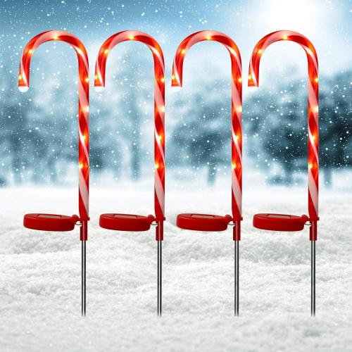 Candy Cane Solar Lights Christams Ourdoor Decoration Clearance - 4 Pack Outdoor Candy Cane Stakes with Built-in LED Lights for Pathway Walkway Christmas Decorations, 23 inch