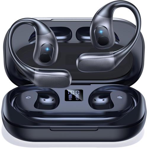 MRGLAS True Wireless Open-Ear Headphones with Dual Mic, Earbuds with Earhooks, Ultra-Comfort, Lightweight, Sweat Resistant, Bluetooth 5.3, Fast Charging, 24HRS Playtime, for Running Workout, Black