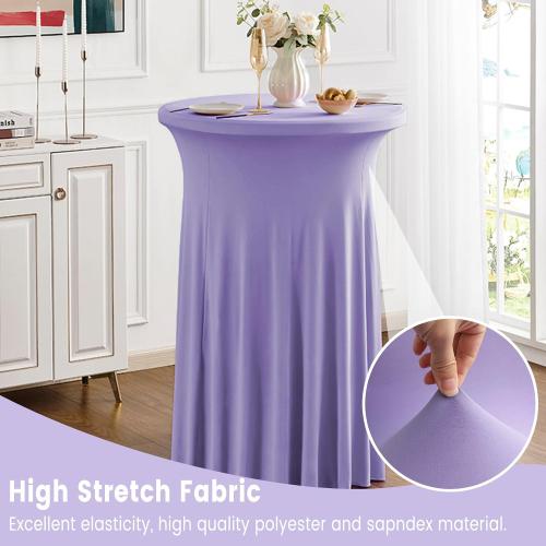 Qubjus 2 Pack Round Cocktail Table Covers with Skirt Stretch Spandex Tablecloth 32x43 Cocktail Round Tablecloth for Party Wedding Birthday Banquet, Light Purple