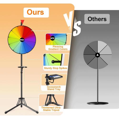 16 Spin the Wheel Game with Stand, Prize Wheel Spinner | Adjustable 36-64 Height, 12 Dry Erase Slots, Foldable Tripod Stand for Carnivals, Trade Shows, Parties and Events
