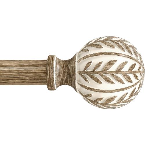 QDWIS Boho Wood Curtain Rods for Windows 66 to 120 inch,1 Adjustable Heavy Duty Window Curtain Rod with Imitation Wood Grain Finials,Rustic Decorative Drapery Rods Set,Size:36-120'',Weathered Wood