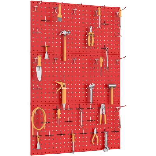 TORACK 3 PCS Metal Pegboard Panels(12x24 inch) for Wall Garage Tools Storage Pegboard System for Workbench, Modular Peg Board Tool Organizer Board Kit(Pack of 3, Red)