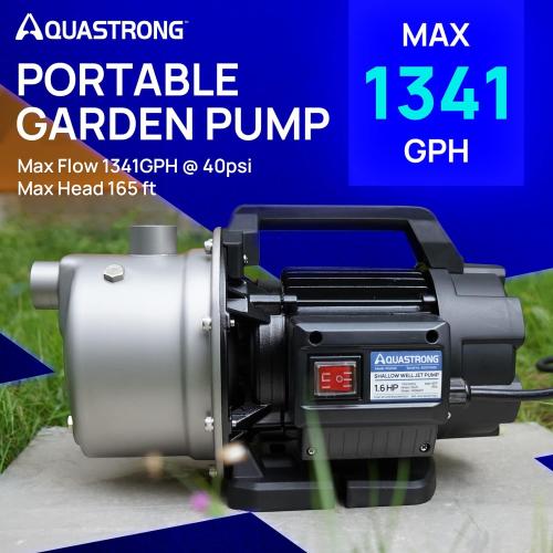 Aquastrong 115V Shallow Well Garden Pump, Stainless Steel, 1320 GPH, Water Transfer Draining Irrigation Sprinkler Pump, for Lawn,Garden,1.6 HP Portable