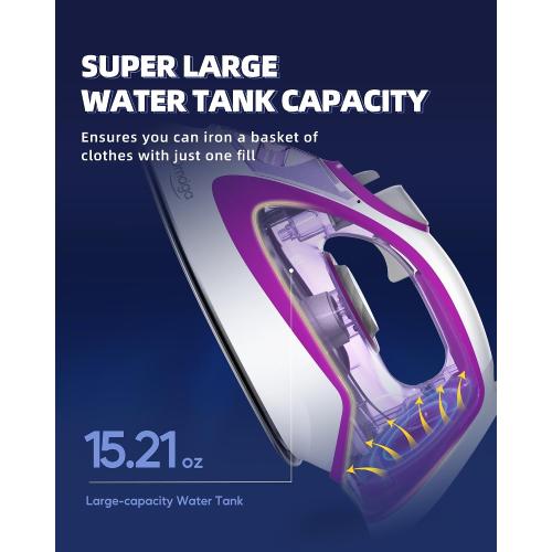 OMAIGA 1750W Steam Iron for Clothes, 450ml Large Water Tank, Self-Cleaning