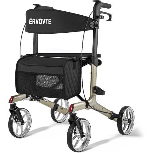 Walkers for Seniors with Seat, Foldable Rollator Walker, Reinforced Aluminum Frame, 8 Big Wheels for Indoor & Outdoor All Terrain Use, Height Adjustable Lightweight Rollator Walker with Seat