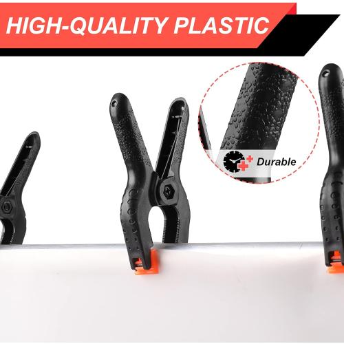 12 Pack Plastic Spring Clamps, 3.5inch Small Heavy Duty Clips for Crafts, Backdrop Stand, Woodworking, Photography Studios (Black)