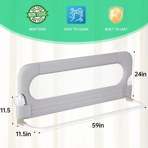 UPGOGO Folding Bed Rail for Toddlers,Baby Bed Rail Guard with Reinforced Anchor Safety System,Fit Bunk,Full Size,Queen,King,Twin(Grey,59x23.6)