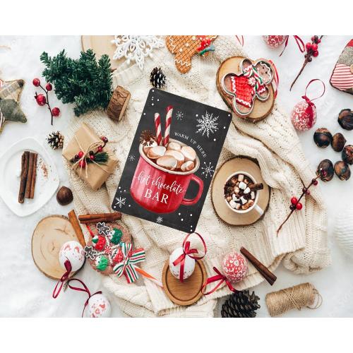 Joyline Vintage Christmas Decor Gifts Rustic Hot Chocolate Bar Warm Up Here Tin Sign for Home Farmhouse Kicthen Cafe Bar Wall Decor 8 x 12 inches (3235)