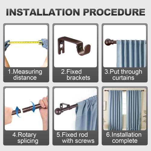 Bronze Curtain Rods for Bedroom with Brackets,5/8 Inch Diameter Small Window Curtain Rod Adjustable 32 to 48 Inches,Easy Install Drapery Rods