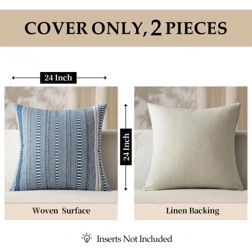 ANRODUO Pack of 2 Boho Throw Pillow Covers 24x24 Inch Farmhouse Decorative Couch Pillow Cases Jacquard Cushion Cover Neutral Accent Pillows of Bed Sofa Bedroom Living Room Home Decor, Navy Blue
