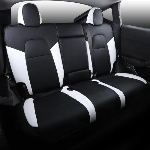 Suitable for Tesla Model Y Seat Covers, Waterproof Faux Leather Car Seat Covers Full Set for Tesla Model Y 2020 2021 2022 2023 2024 (Black  White)