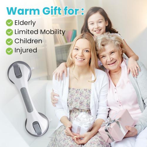 TAILI Shower Grab Bar, 2 Pack 12 Inch Suction Grab Bars for Bathtubs and Showers for Elderly, Shower Handle for Seniors Bathroom Safety Grip, No Drilling Removable,Grey