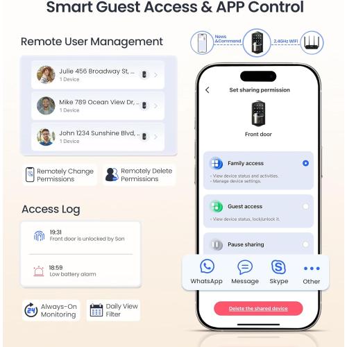 Veise VE027-L Built-in WiFi Smart Lock with Handles, Fingerprint keyless Entry Door Lock Set, App Remote & Voice Control, Electronic Deadbolt for Front Door, Touchscreen Keypad, Auto Lock, Matte Black