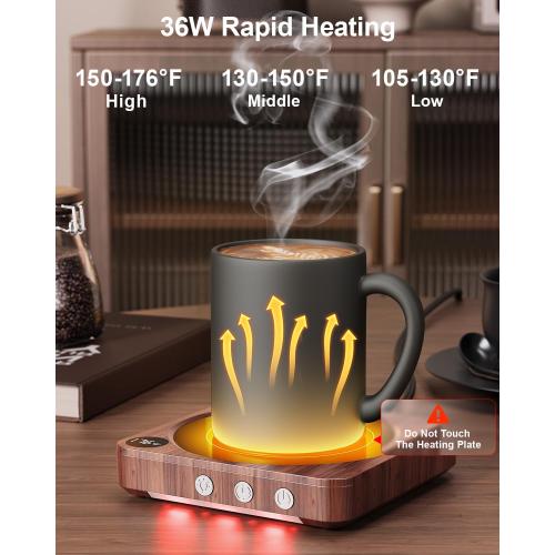 House Gem Coffee Mug Warmer for Desk, Candle Warmer Plate, 12H Timer, Wood