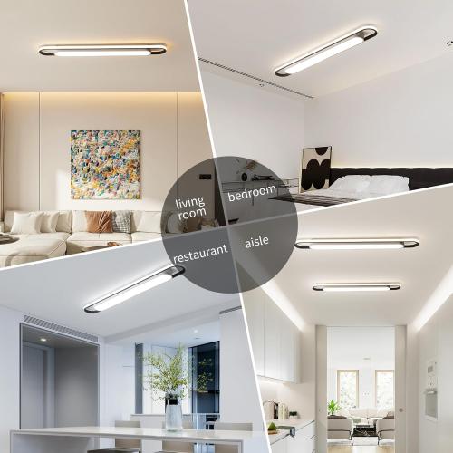 4Ft Modern Smart LED Linear Ceiling Lights Dimmable LED Ceiling Lamp with Remote Control,65W Metal/Acrylic Flush Mount Ceiling Lighting Fixtures for Kitchen Living Room Kitchen Dining Room (48)