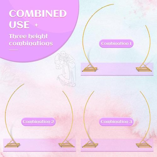 Metal Open Arch Backdrop Stand,Set of 2 Gold Curved Arch Backdrop Stand Half Moon Wedding Arches for Ceremony,Birthday,Anniversary,Baby Shower,Floral Stand,Ramadan Decoration (6.7FT & 5.8FT)