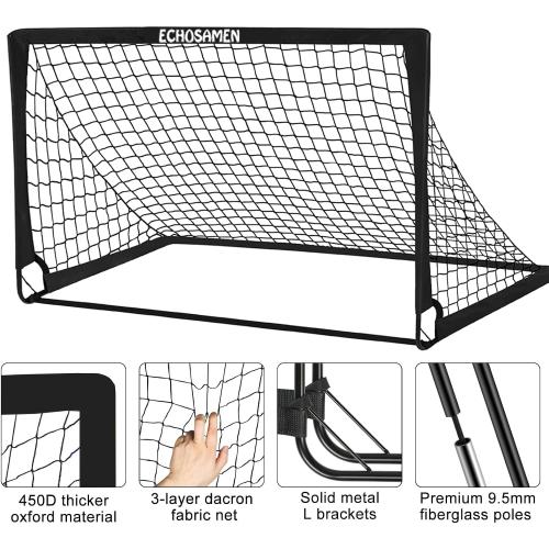 Kids Soccer Goals for Backyard, 2 of 6 x 4 ft Kids Soccer Goal Set Soccer Net with 10 Soccer Cones, Agility Ladder & Carry Bag, Portable Soccer Training Equipment.
