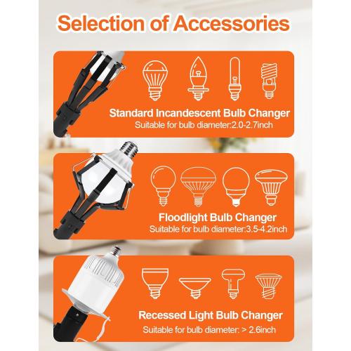 Light Bulb Changer for High Ceilings, 5-20FT to 26FT Reach, Segment Lock & Non-Slip Grip, Suction Cup/Basket & 3/4 Acme Thread, Compatible with Home/Commercial Bulbs(Blue)