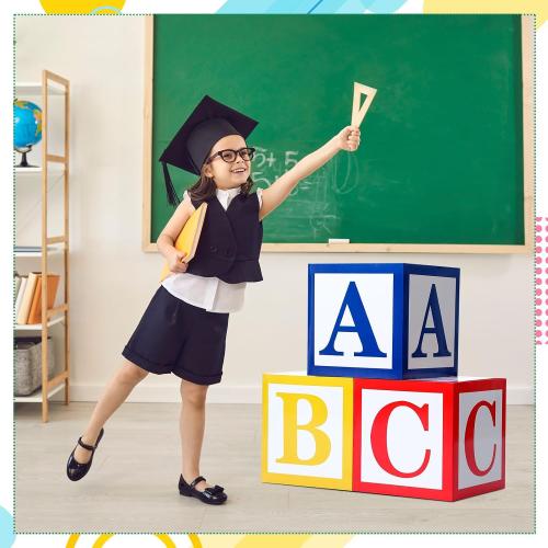 Kolldenn 3 Pcs ABC Balloon Box Decorations First Day of School Back to School Classroom Decor Cartoon Street Party Decoration Alphabet Balloon Box Decor for Birthday Preschool Kindergarten Photo Props