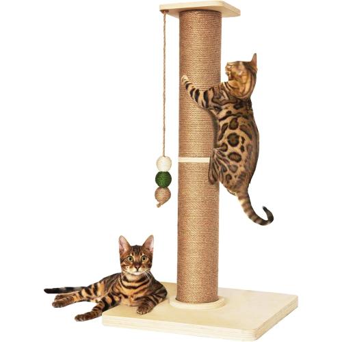 TINYBEAST Wooden Cat Scratching Post, Sturdy 35'' Tall Natural Sisal Cat Scratcher with Thick Solid Wood Base for Adult Cats Indoor, Jumbo Durable Stable Cat Scratcher Tower