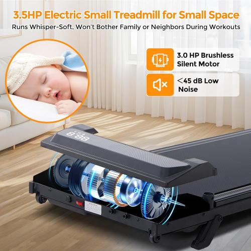 Folding Foldable Walking Pad Treadmill with Handle Bar and Adjustable Incline, 3.5HP Portable Electric Treadmills with Handles for Home Small, Home Treadmills with Incline, 0.6-7.6MPH, 350LBS